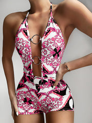 Sexy Print Hollow Round Ring One Piece Swimsuit CSYZ B93