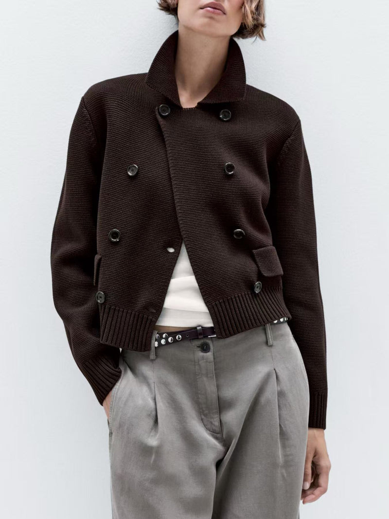 Double breasted Lapel Collar Knit Cardigan Coats GQNF Y00269CM