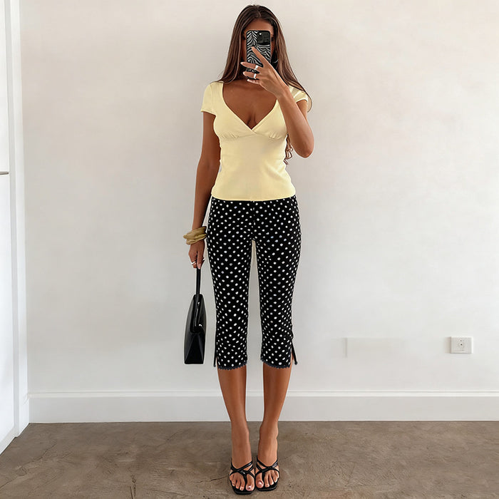 Polka Dots Print Slim Seventh Pants FL 25019