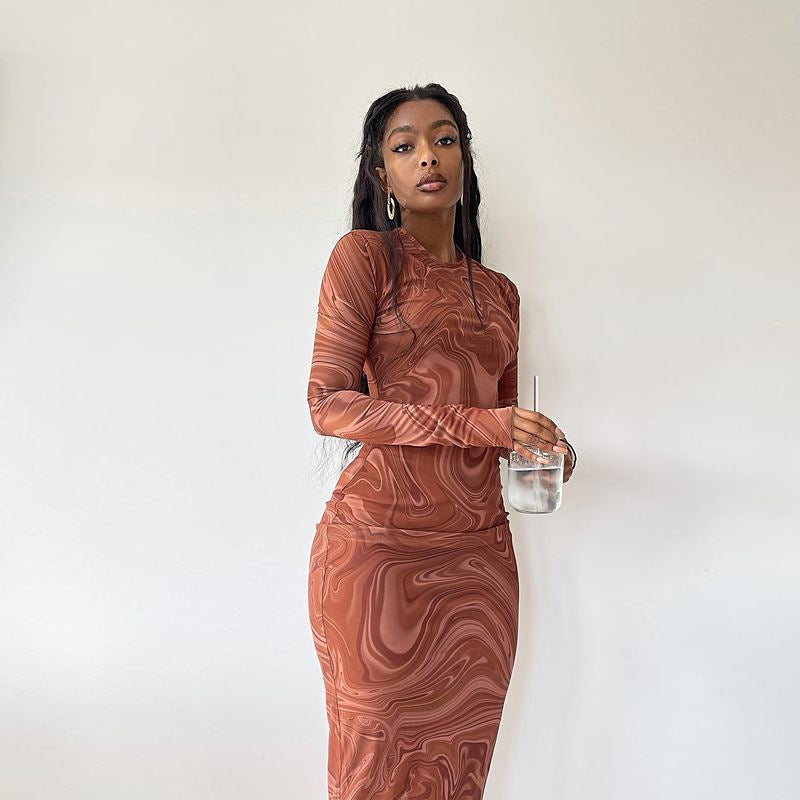 Long Sleeve Print Bodycon Dress GJYO 296806