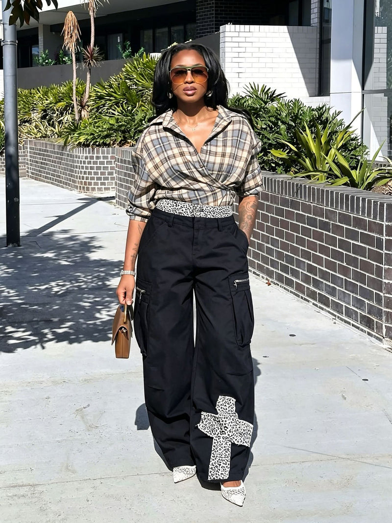 Plus Size Leopard Print Patchwork Jeans GYLN 5540