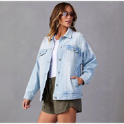 Light Blue Long Sleeve Denim Jackets GKNF TSQ 158