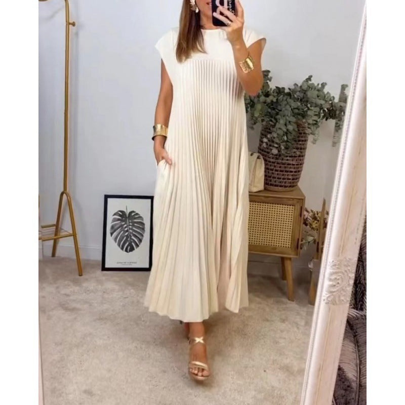 Plus Size Solid Color Pleated Loose Maxi Dress GMAN 28011