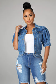 Bubble Short Sleeve Fashion Denim Coat GQDH 1066