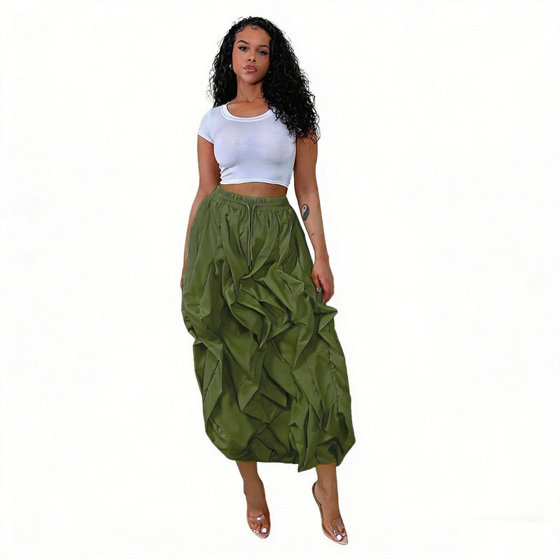 Solid Color Patchwork Ruched Long Skirts NY 3888