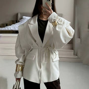 Plus Size Tie Up Loose V Neck Coats GHHE 29782