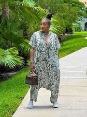 Plus Size Print Short Sleeve Loose Jumpsuit QMZF 1899