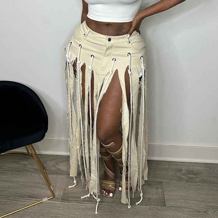Fashion Hollow Out Tassel Long Skirt GNZD 9378SD