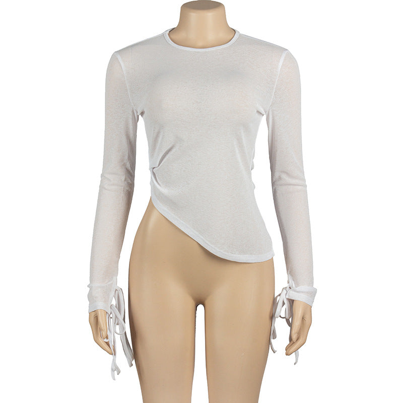 Solid O Neck Long Sleeve T Shirt GAXB A369TP