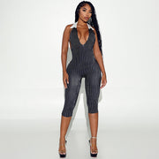 Stripe Printed Backless Seventh Jumpsuit MXBF J26JP347