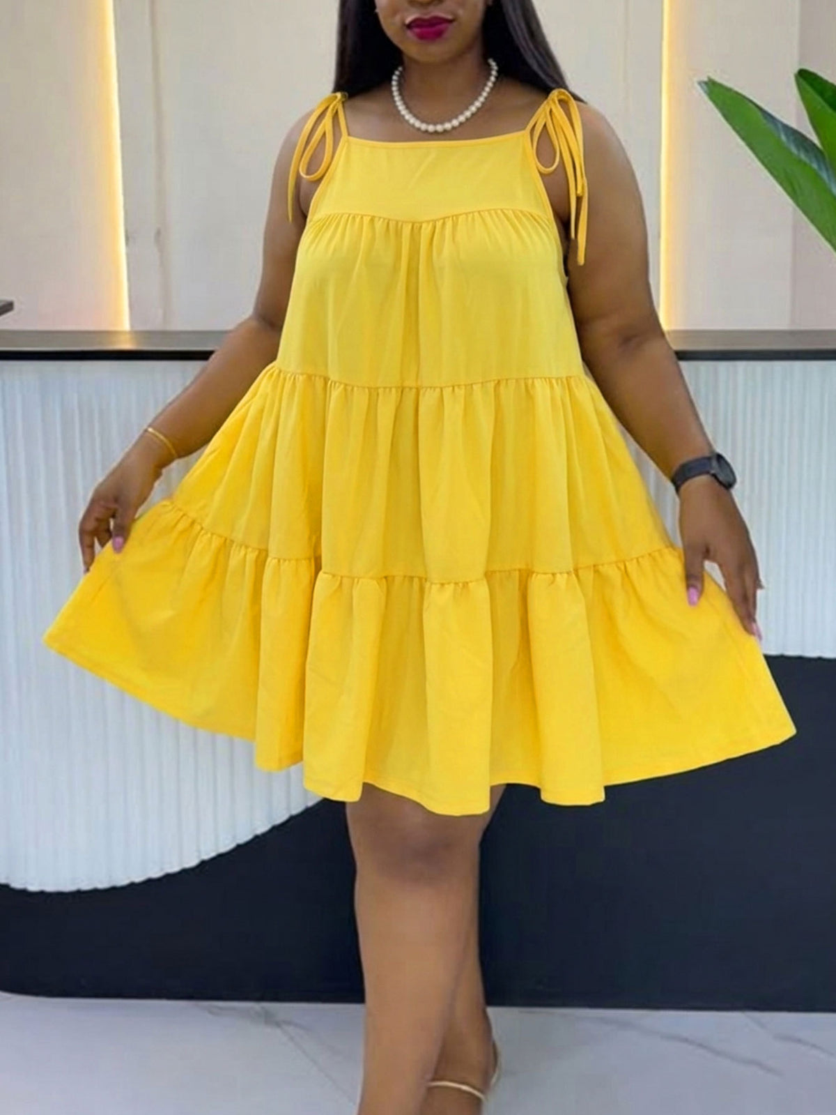 Plus Size Solid Color Loose Mini Dress HNIF DJP002