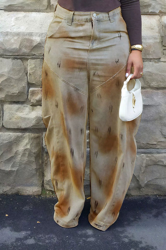 Plus Size Fashion Washed Loose Wide Leg Jeans GYLN 0580
