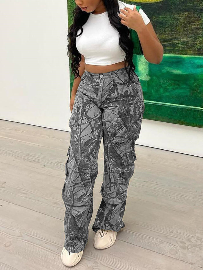 Camouflage Print Zipper Pants GSMJ 8028