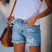 Washed Holes Straight Denim Shorts GSMF ZZP202509