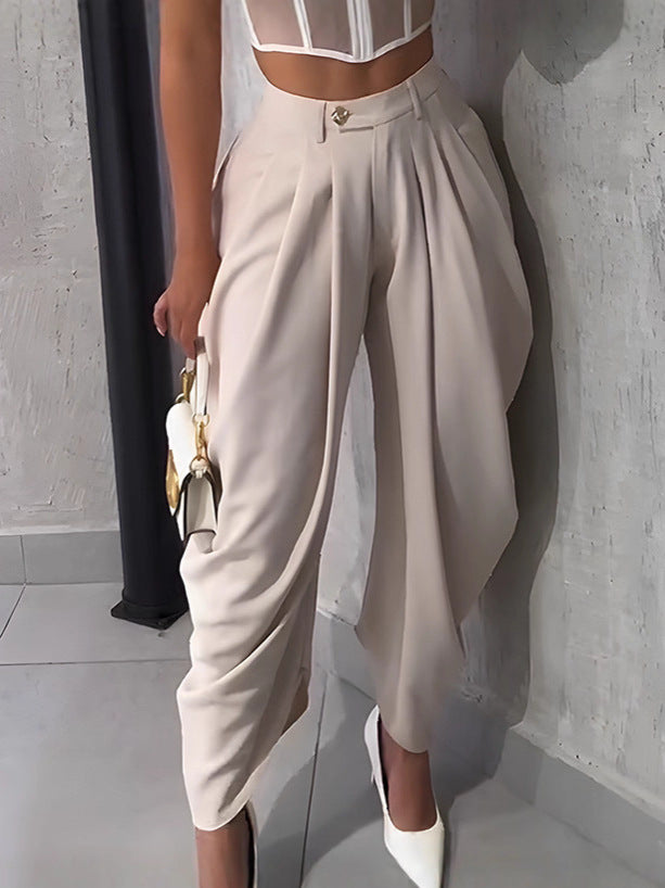 Solid Color Wide Leg Flower Bud Pants GXHF M80802
