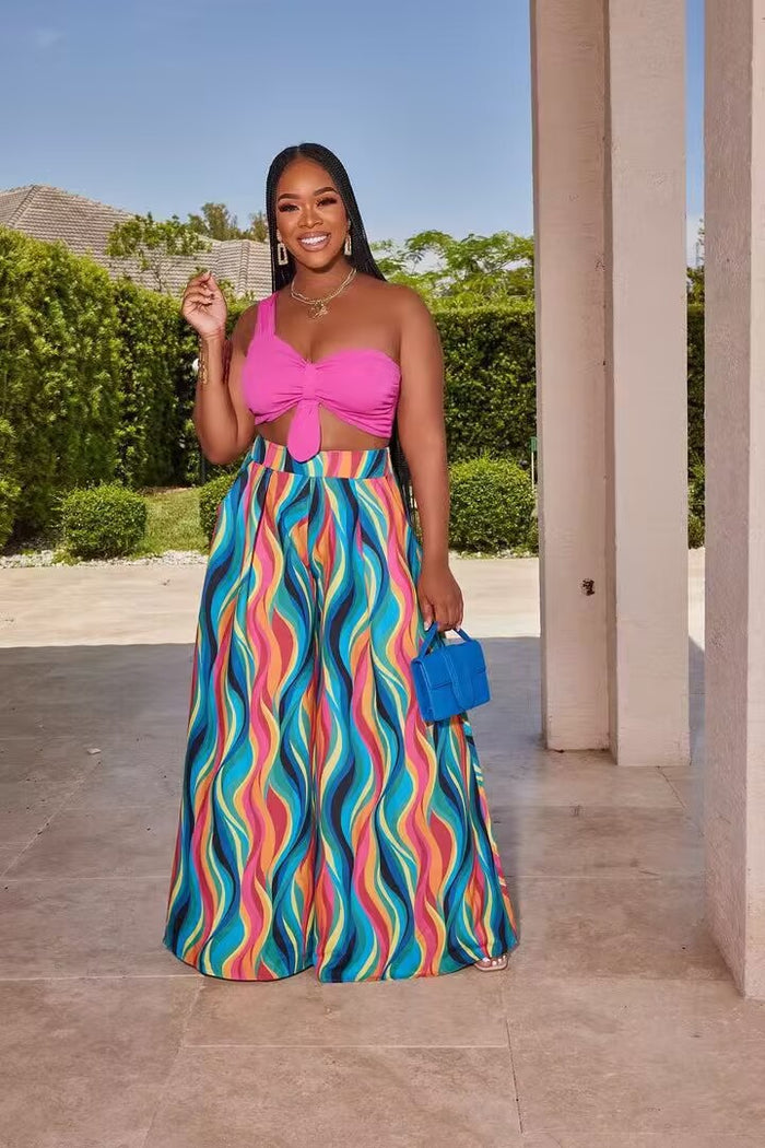Colorful Print Loose Wide Leg Pant OLYF 6170