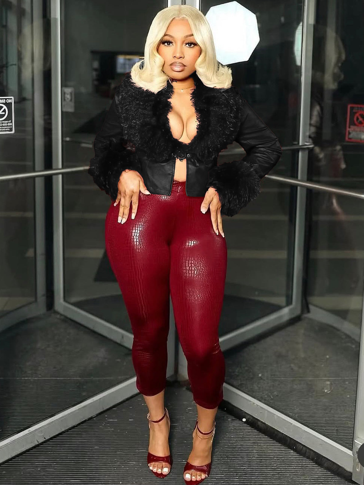 Furrzy Neck V neck Leather Jackets CH 25063