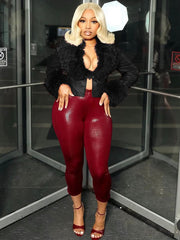Furrzy Neck V neck Leather Jackets CH 25063
