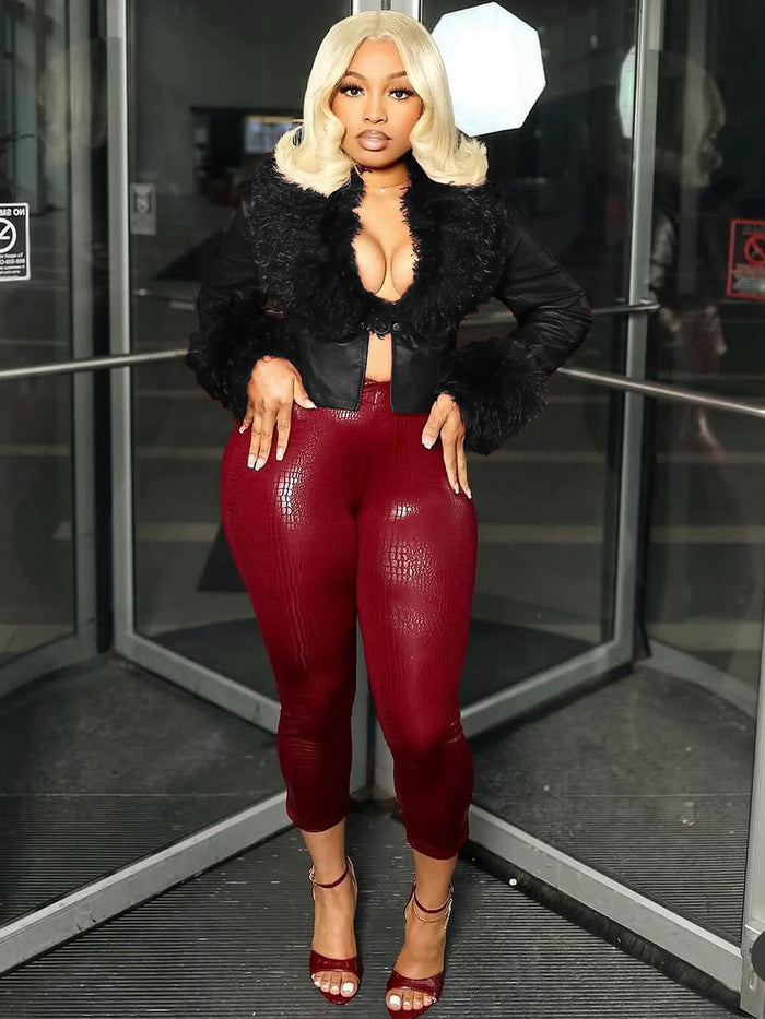 Furrzy Neck V neck Leather Jackets CH 25063