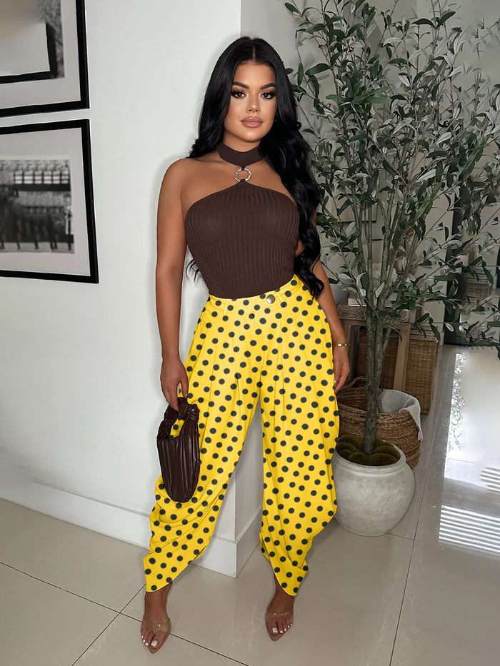 Casual Polka Dots Print Wide Leg Pants YMEF 59065