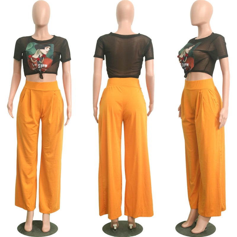 Plus Size Solid Color Loose Wide Leg Pants SH S2018