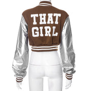 Color Block Short PU Leather Baseball Coat GSZM K23TP377