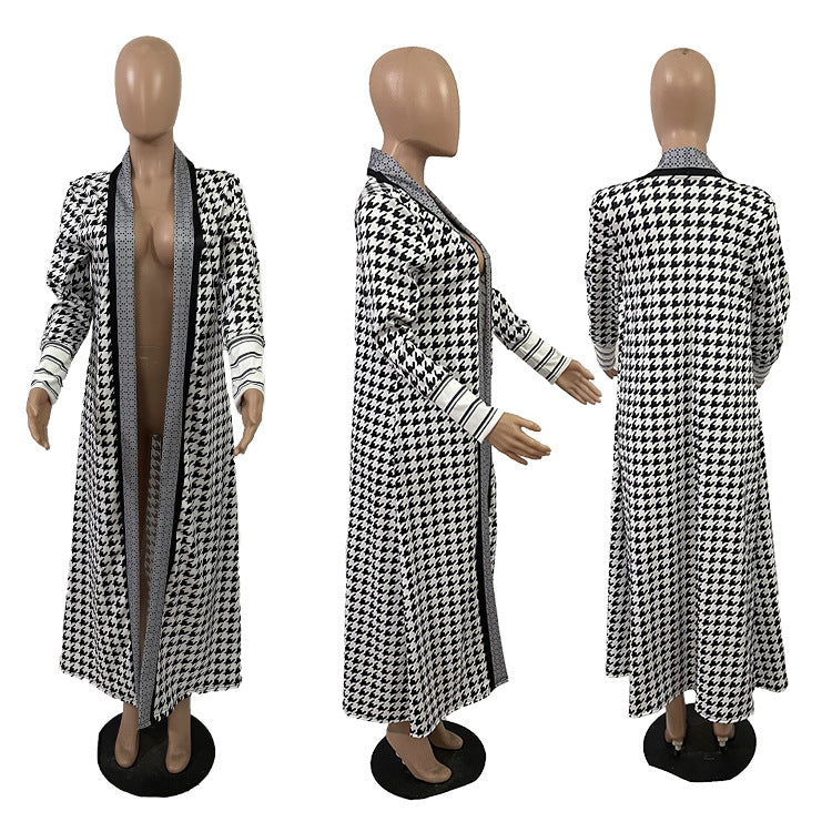 Plus Size Print Long Sleeve Knit Coat GRNH 8078