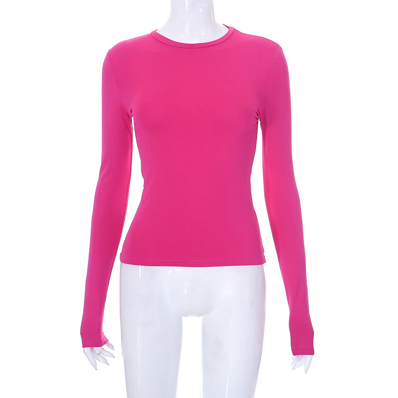 Solid Long Sleeve O Neck T Shirt GSZM M22TP636