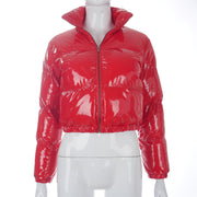 Solid PU Leather Stand up Collar Cotton Jacket GSZM A20666T