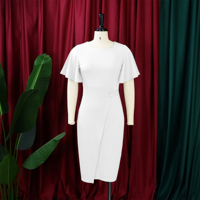 Plus Size Ruffles Sleeve Solid Color Bodycon Dress GCZF D072M