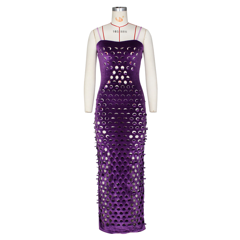 Gold Velvet Hollow Out Light Bodycon Dress ZSD 0661