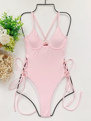 Solid Lace Up Sexy One Piece Bikini CASF 6206