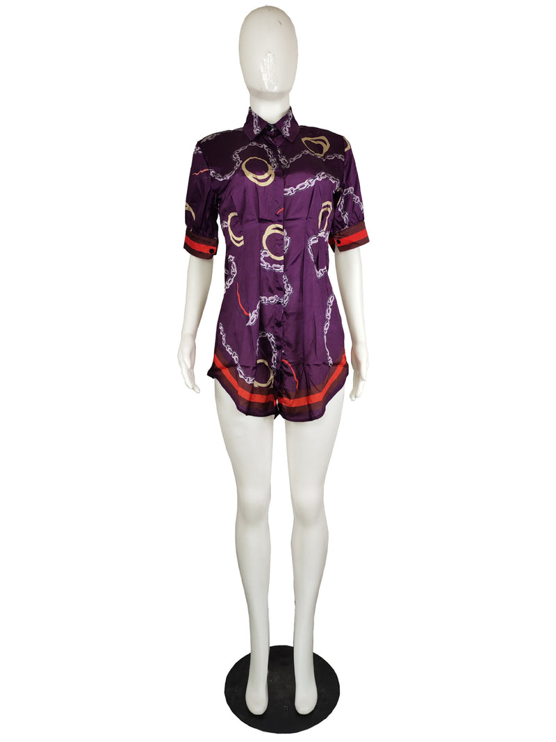 Plus Size Fashion Slim Print Short Sleeve Shirt LS 0341