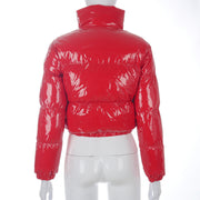 Solid PU Leather Stand up Collar Cotton Jacket GSZM A20666T