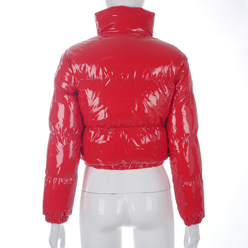 Solid PU Leather Stand up Collar Cotton Jacket GSZM A20666T