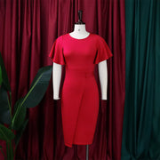 Plus Size Ruffles Sleeve Solid Color Bodycon Dress GCZF D072M