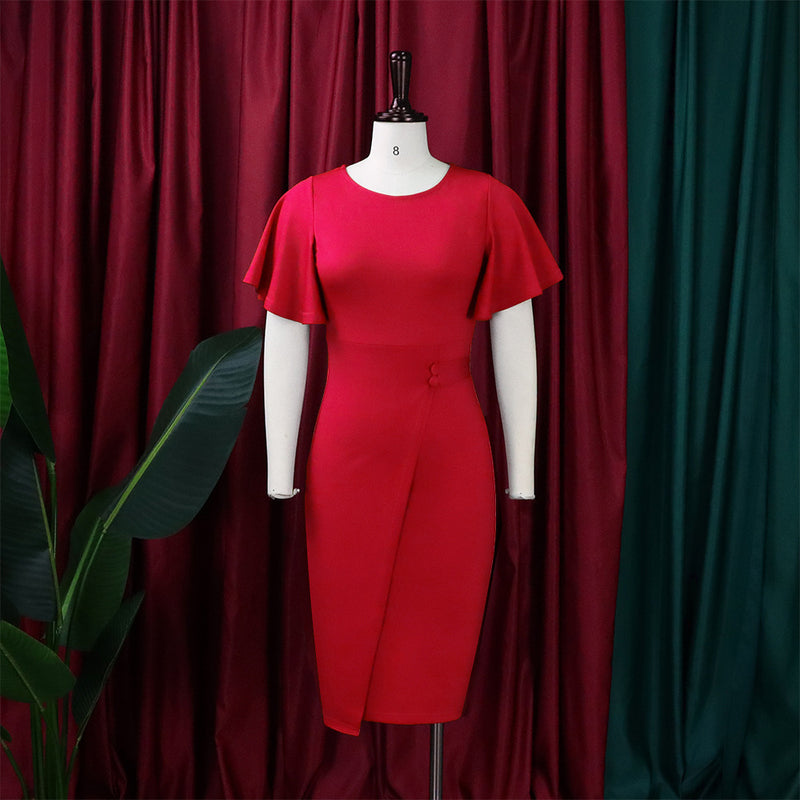 Plus Size Ruffles Sleeve Solid Color Bodycon Dress GCZF D072M