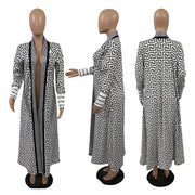 Plus Size Print Long Sleeve Knit Coat GRNH 8078