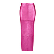 Patchwork Split PU Leather Half body Skirt GFRT 7662