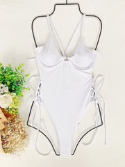 Solid Lace Up Sexy One Piece Bikini CASF 6206