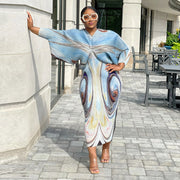 Fashion Print Bat Sleeve Maxi Dress YF 10263
