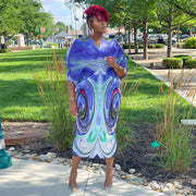 Fashion Print Bat Sleeve Maxi Dress YF 10263
