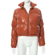 Solid PU Leather Stand up Collar Cotton Jacket GSZM A20666T