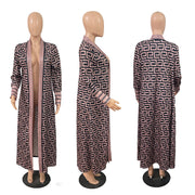 Plus Size Print Long Sleeve Knit Coat GRNH 8078