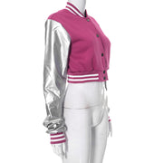 Color Block Short PU Leather Baseball Coat GSZM K23TP377