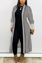 Plus Size Print Long Sleeve Knit Coat GRNH 8078