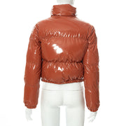 Solid PU Leather Stand up Collar Cotton Jacket GSZM A20666T