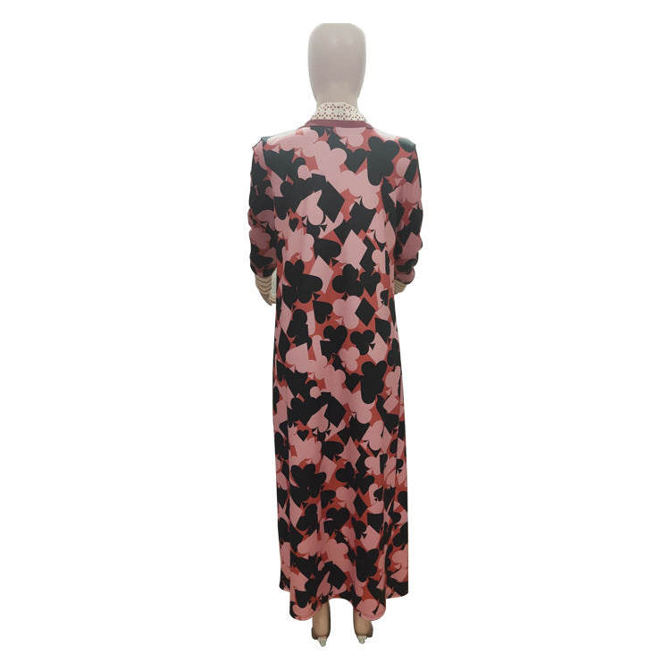 Plus Size Print Long Sleeve Knit Coat GRNH 8078