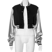 Color Block Short PU Leather Baseball Coat GSZM K23TP377