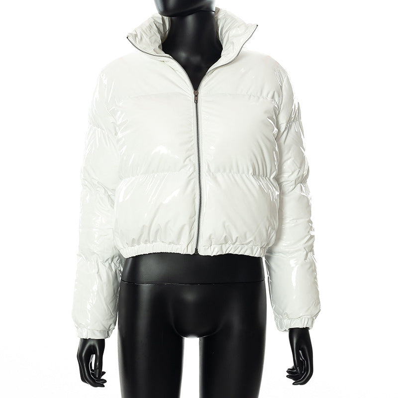 Solid PU Leather Stand up Collar Cotton Jacket GSZM A20666T